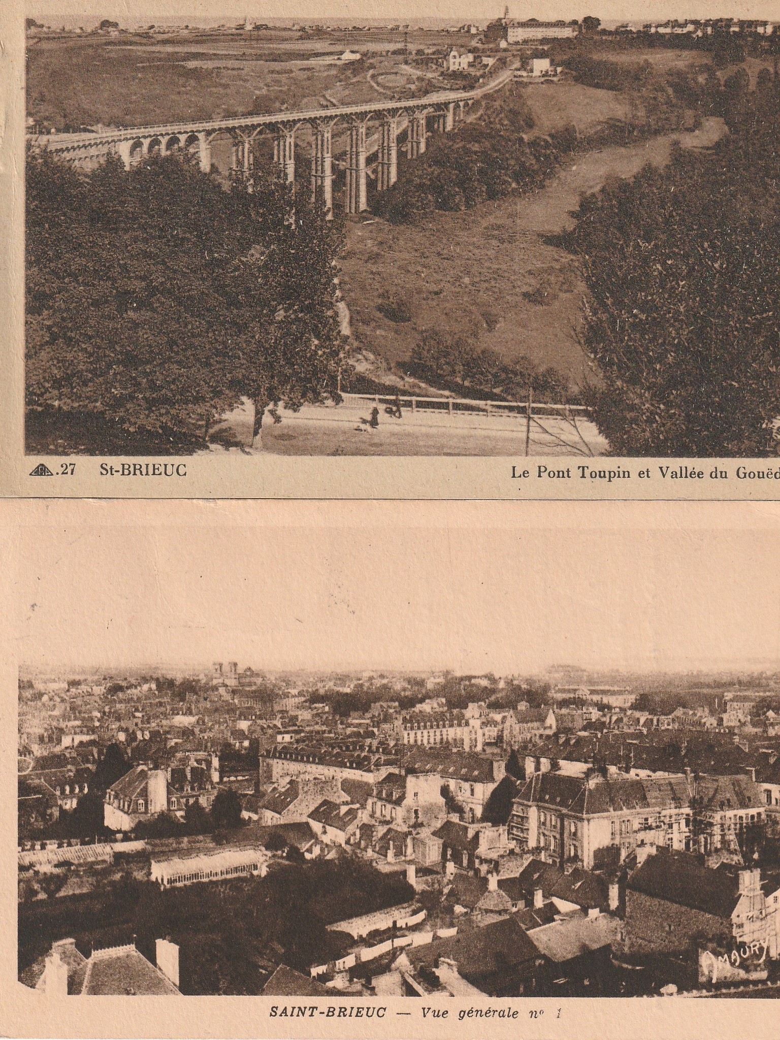 2 Cpa 22 SAINT-BRIEUC. Pont Toupin sur Vallée du Gouëdic et la Ville 1949