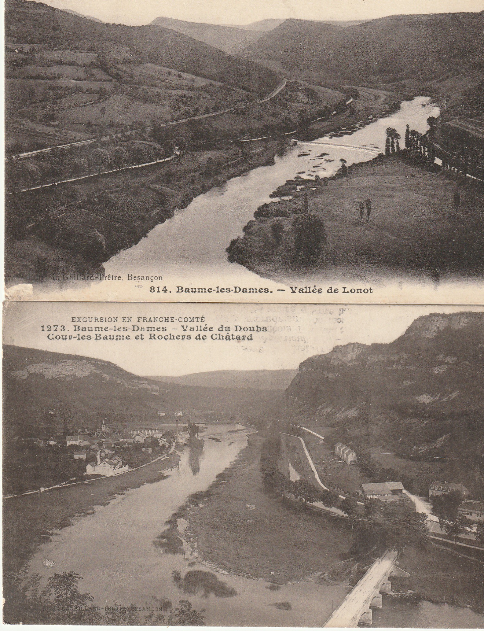 2 Cpa 25 BAUME-LES-DAMES. Vallée de Lonot et Rochers de Châtard Cour-les-Baume