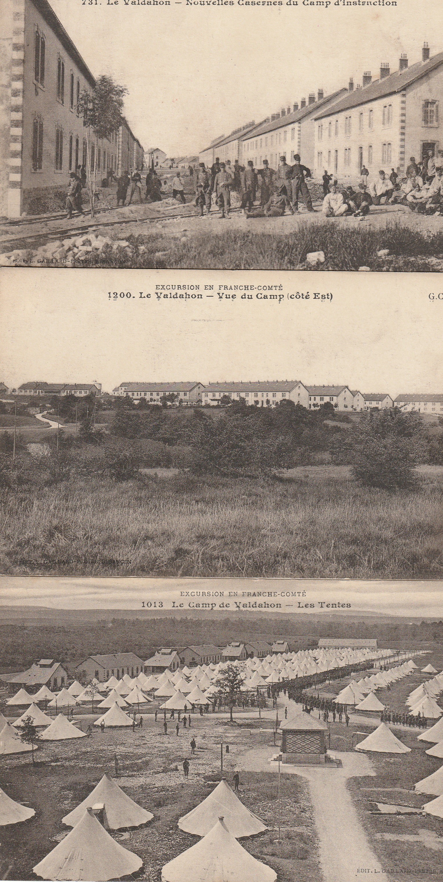 3 cpa 25 LE VALDAHON. Militaires Casernes Camp Instruction, les Tentes et le Camp