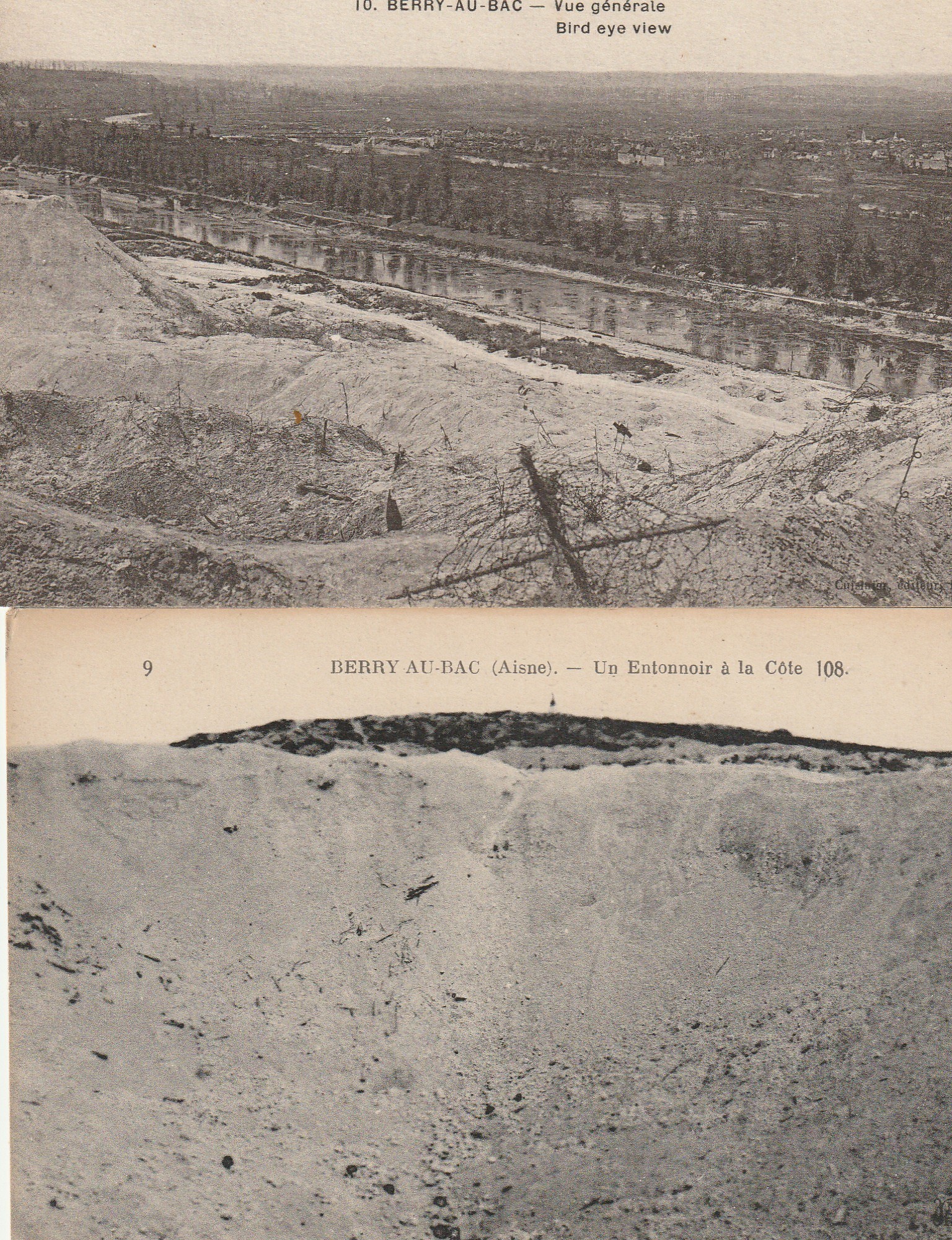2 cpa 02 BERRY-AU-BAC. Vue générale et un Entonnoir à la Côte
