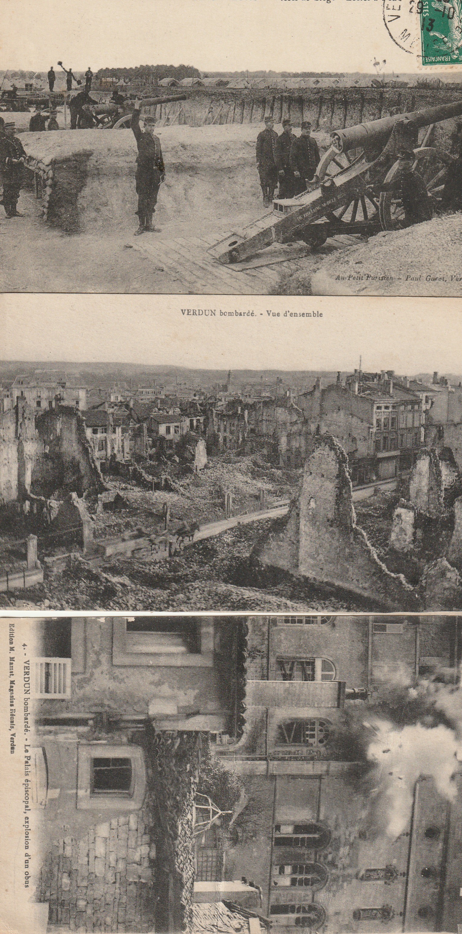 3 cpa 55 VERDUN. Pièce de Siège Ecoles de Feu Camp de Châlons et Palais épiscopal bombardé