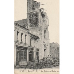 59 ANZIN. Le Clocher de l'Eglise, Estaminet et Pompes Funèbres animation