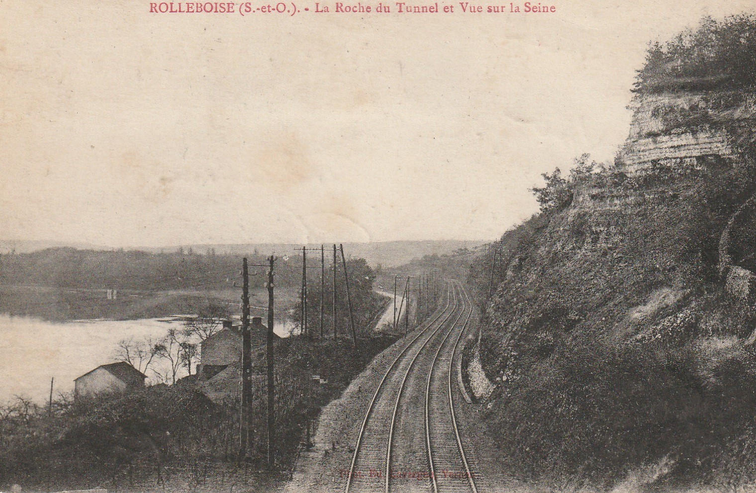 78 ROLLEBOISE. Voie du Chemin de fer Roche du Tunnel et vue sur la Seine 1921