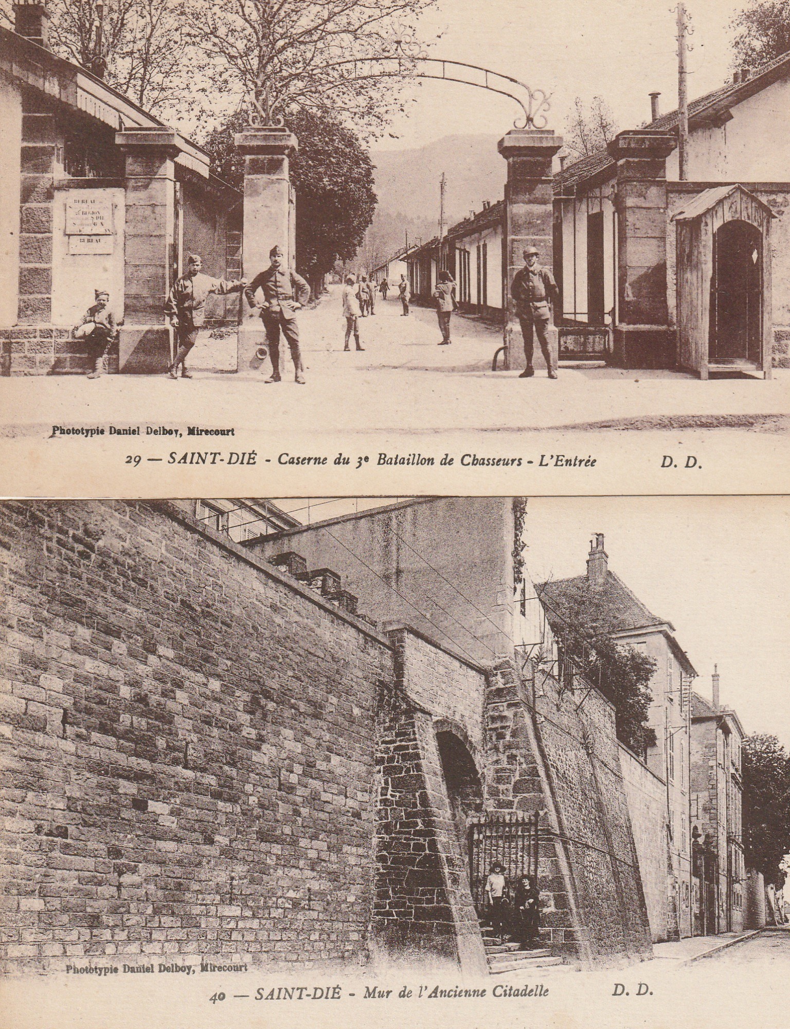 2 cpa 88 SAINT-DIE. Mur ancienne Citadelle et Caserne Bataillon de Chasseurs