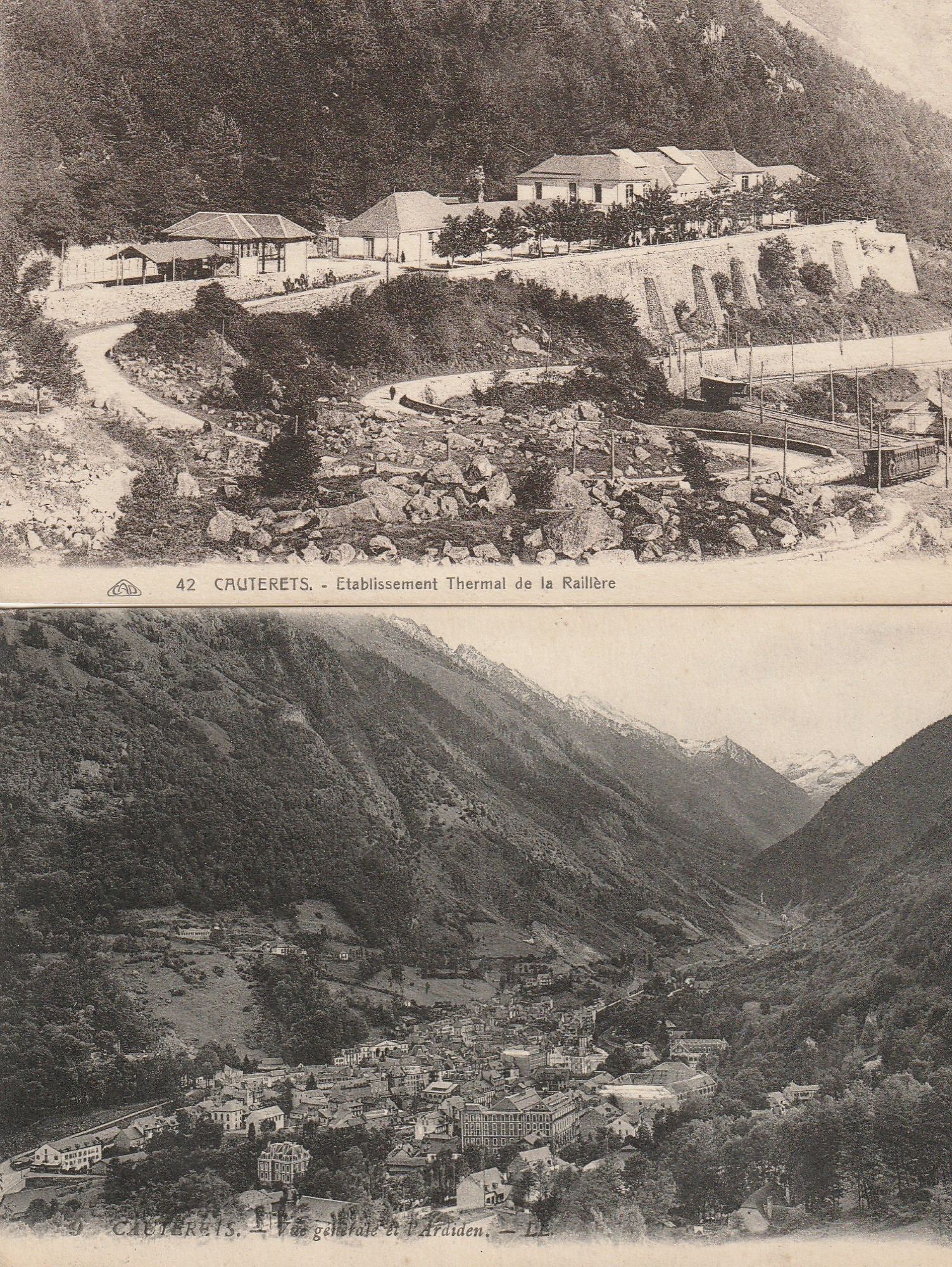 2 cpa 65 CAUTERETS. Etablissement Thermal de la Raillière et l'Ardiden