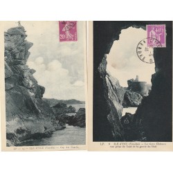 2 cpa 85 ILE D'YEU. Le Vieux Château Grotte Dail et Cap des Degrés 1936