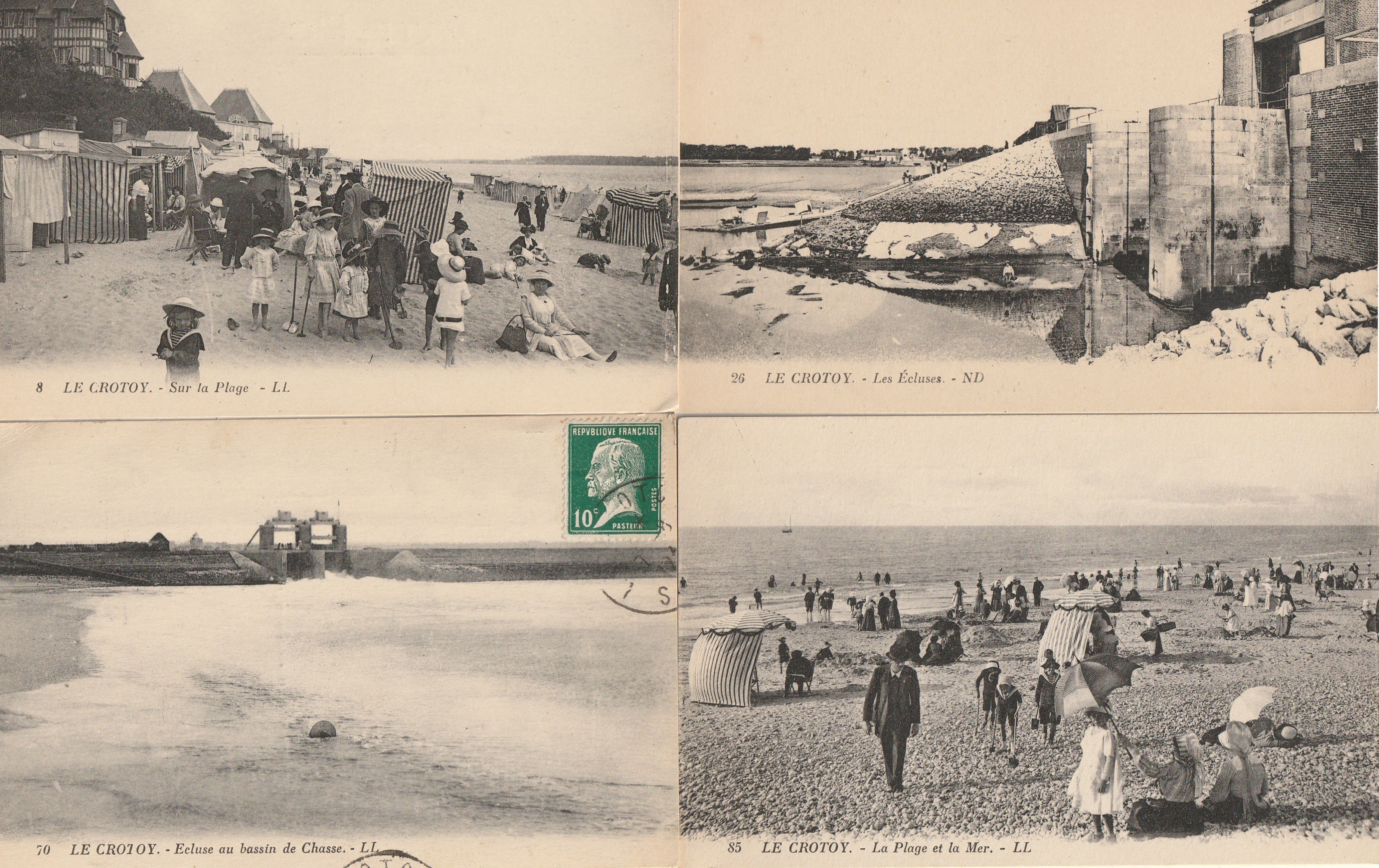 4 cpa 80 LE CROTOY. Plage, Ecluse au Bassin de Chasse, Mer et Ecluses