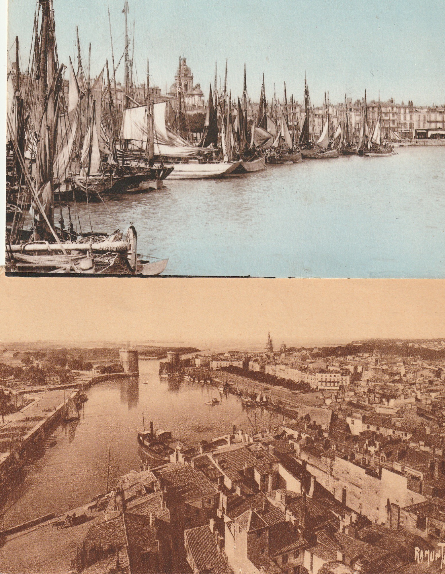 2 cpa 17 LA ROCHELLE. Bâteaux de Pêcheurs dans le Port, Grosse Horloge et Rade 1949-52