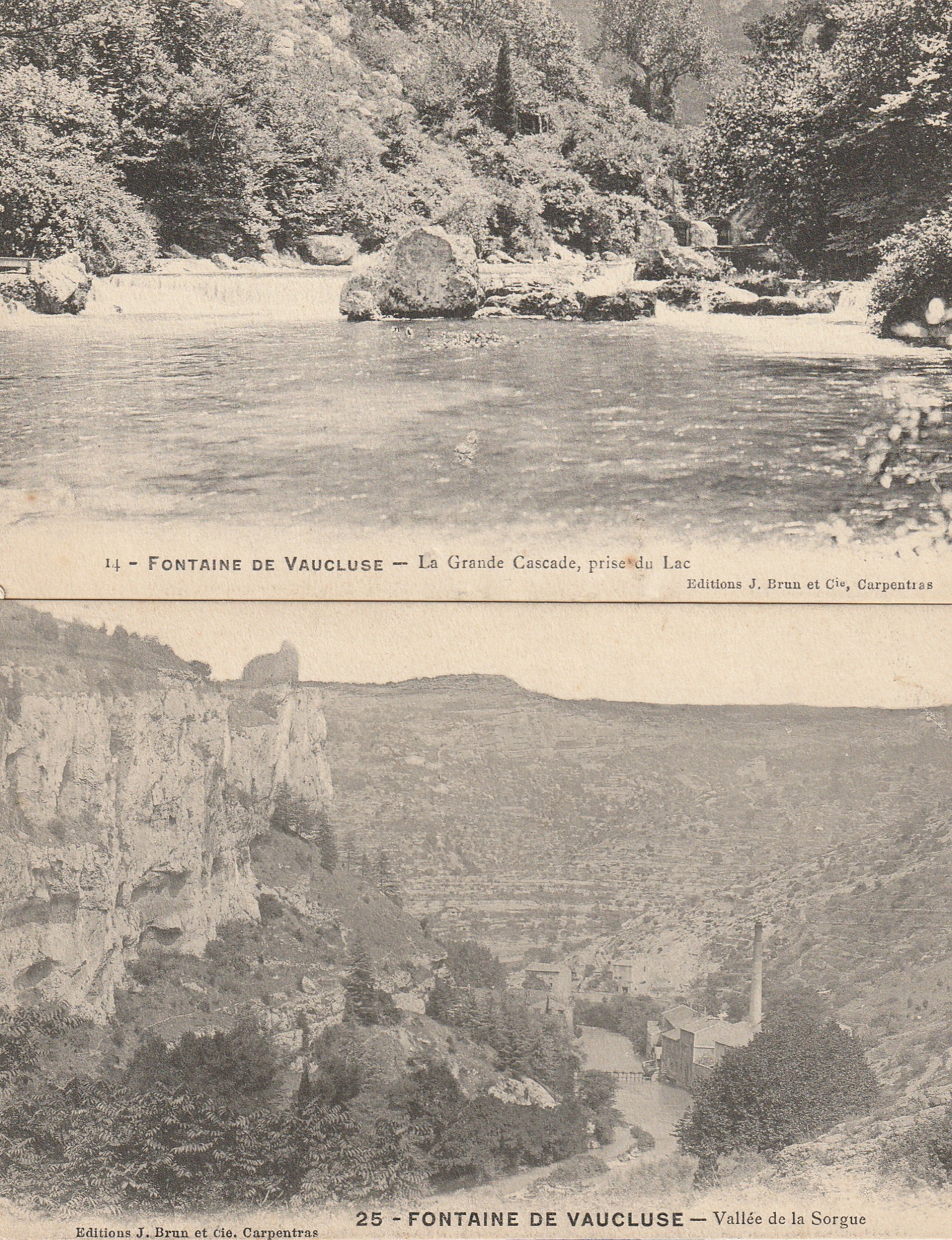 2 cpa 84 FONTAINE DE VAUCLUSE. La Grande Cascade et Vallée de la Sorgue