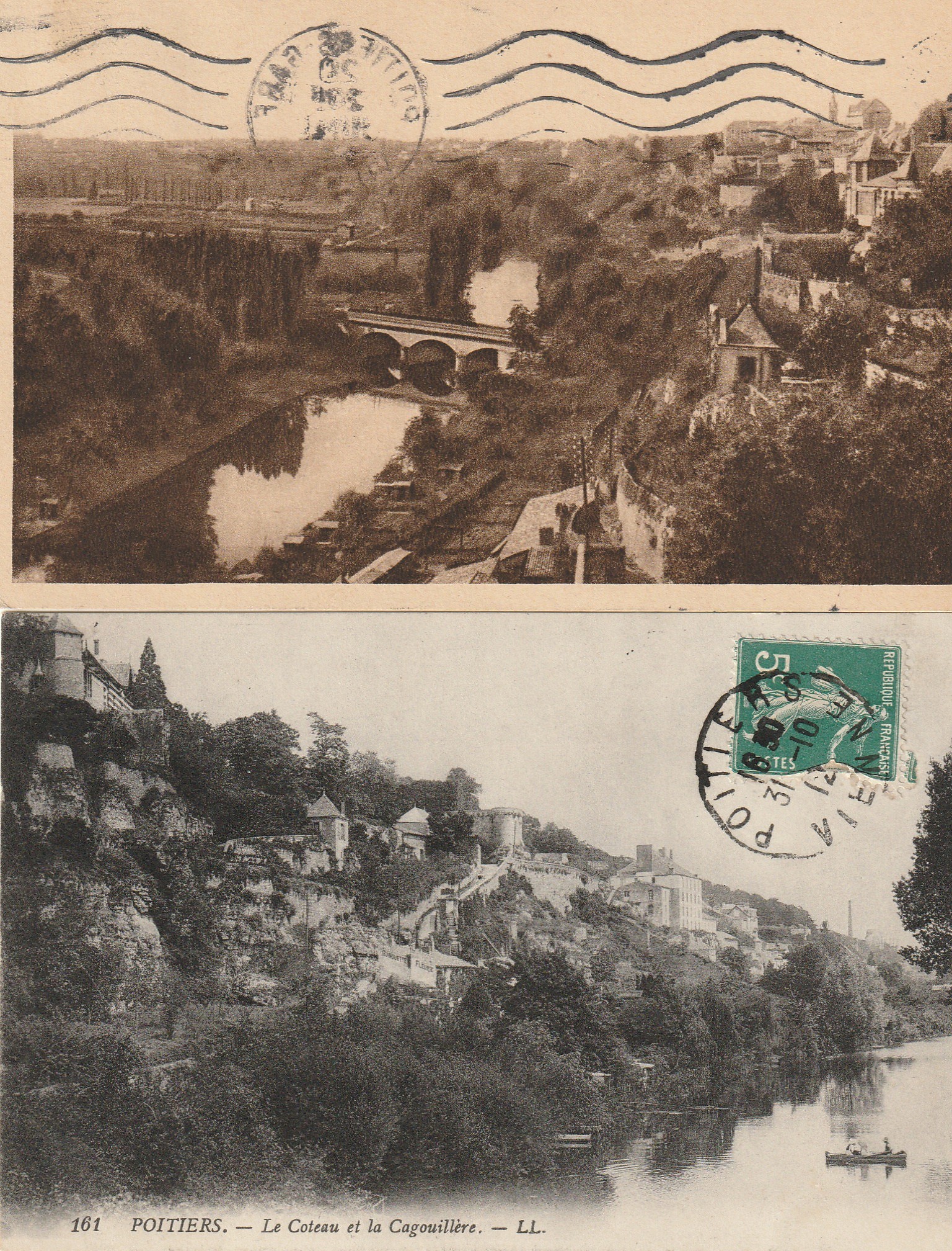 2 cpa 86 POITIERS. Pont du Chemin de Fer Côteaux de la Tranchée et de la Cagouiillère 1949-1912