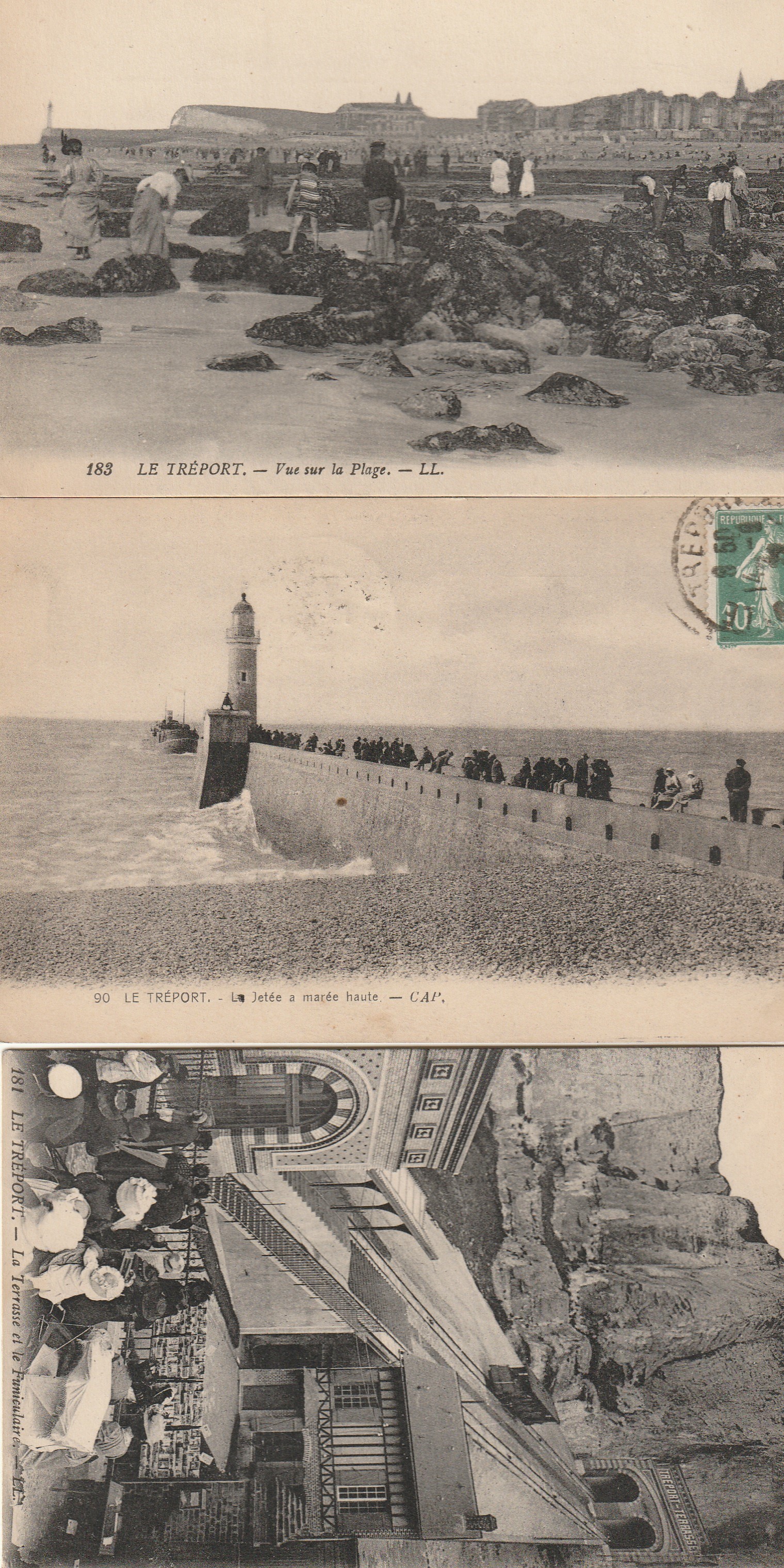 6 cpa 76 LE TREPORT. Plage, Funiculaire, Phare, Port et Falaises