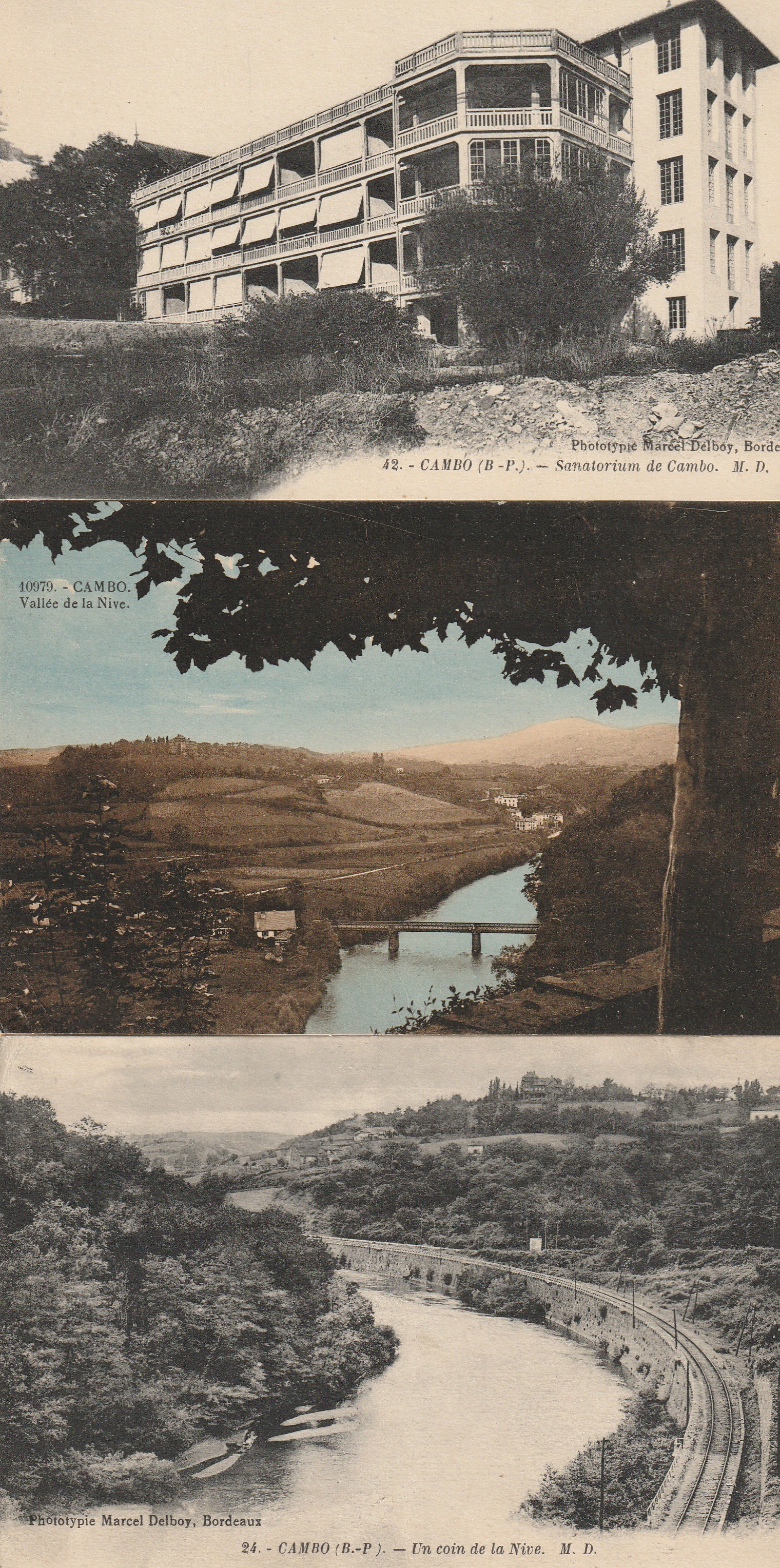 6 cpa 64 CAMBO-LES-BAINS. Sanatorium, Nive, Maison Rostand Arnaga, Propriété Cetahya et Eglise