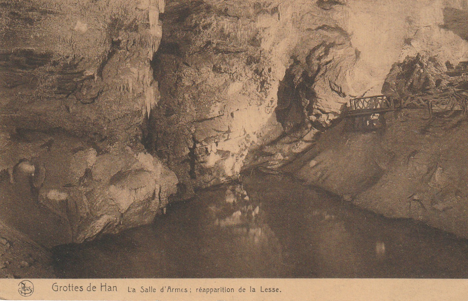 Belgique GROTTES de HAN. La Salle d'Armes réapparition de la Lesse 1929