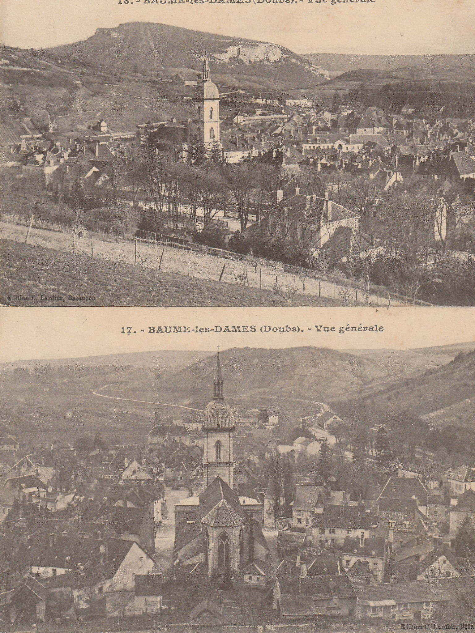 2 cpa 25 BAUME-LES-DAMES. Vue générale