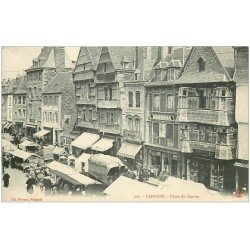 carte postale ancienne 22 LANNION. La Place du Centre. Chapellerie Lenoir, Café de la Poste et Cycles Lacour