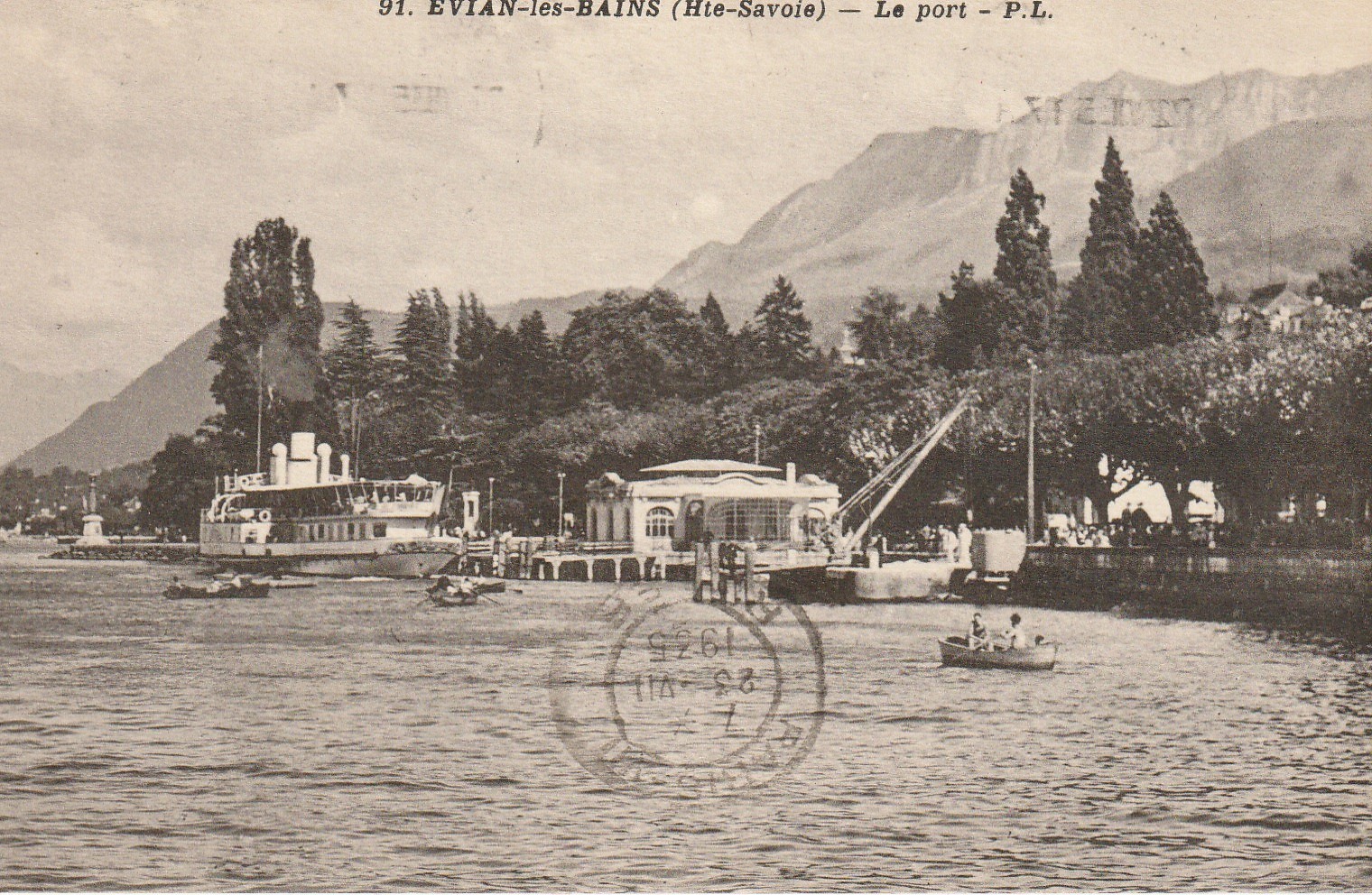 74 EVIAN-LES-BAINS. Le Port avec Bateau à vapeur et grue 1935