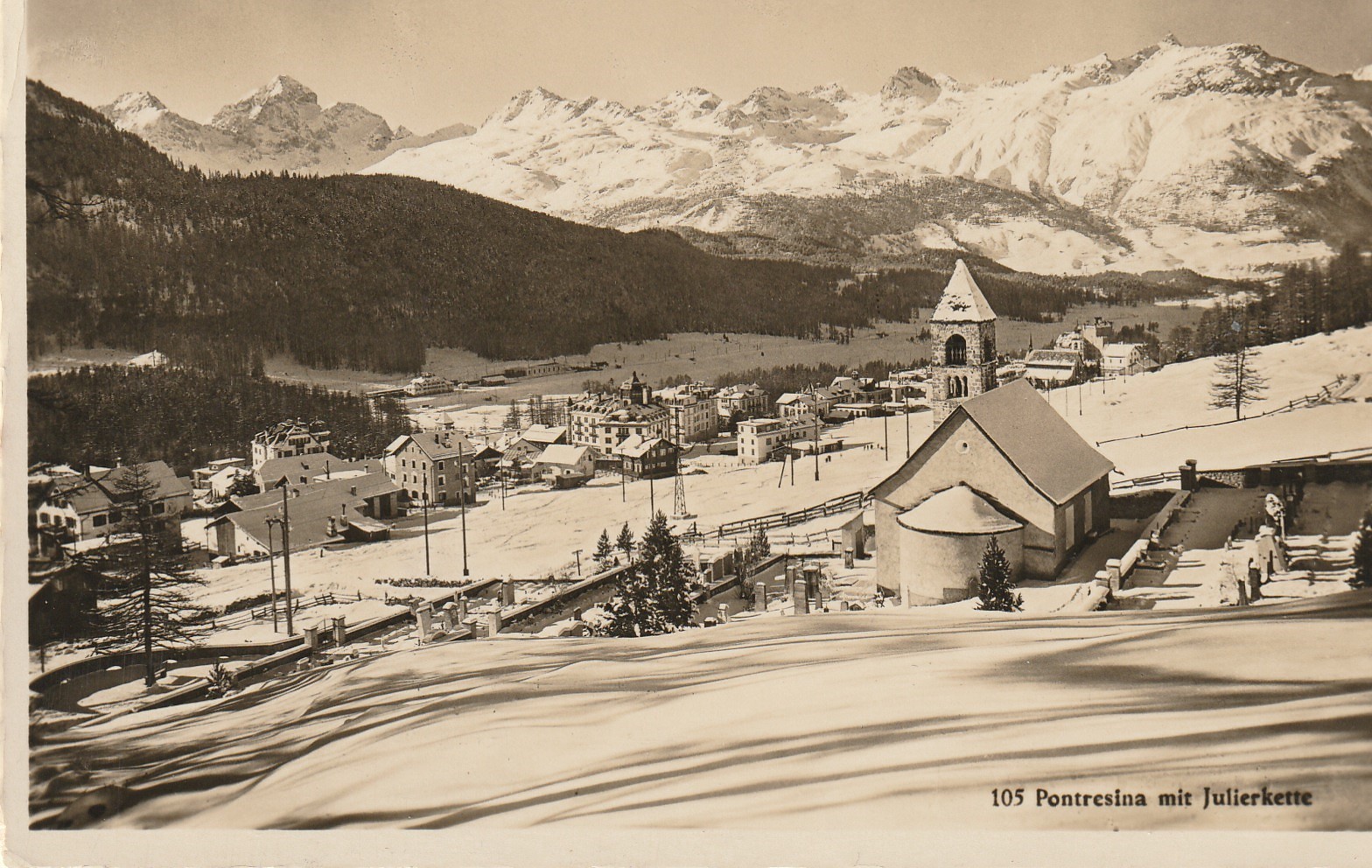 Photo cpa Suisse PONTRESINA mit JULIERKETTE 1935