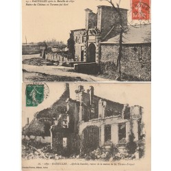 2 cpa BAZEILLES 08. Après la Bataille de 1870 Ruines du Château de Turenne et maison Thomas-Friquet 1912