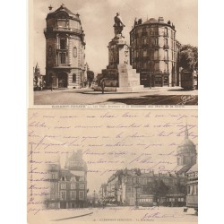 2 x cpa 63 CLERMONT-FERRAND. Monument aux Morts sur les Trois Avenues et rue Blatin 1904