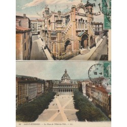 2 x cpa 42 SAINT-ETIENNE. Eglise Sainte-Marie et Hôtel de Ville