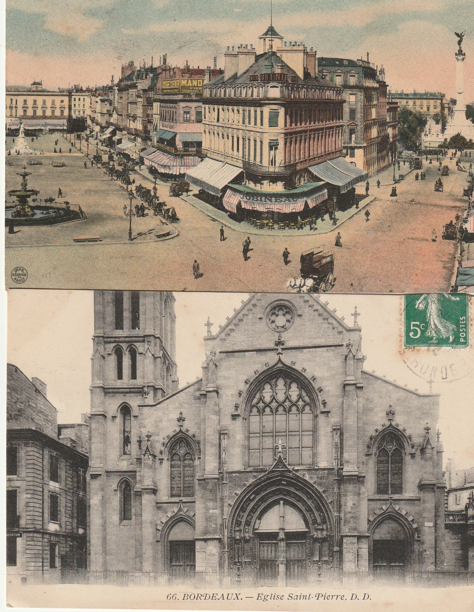 2 x cpa 33 BORDEAUX. Allées de Tourny et Eglise Saint-Pierre 1910-12