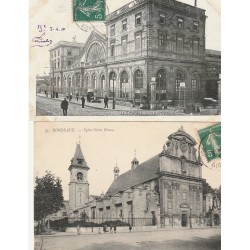 2 x cpa 33 BORDEAUX. Gare d'Orléans et Eglise Saint-Bruno 1910