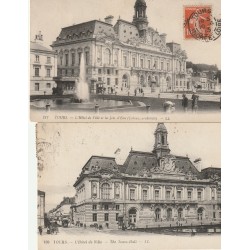 2 x cpa 37 TOURS. Hôtel de Ville et Jets d'Eau 1913-23
