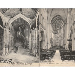 2 x cpa 77 MORET-SUR-LOING. Abbaye de Pont-Loup et intérieur de l'Eglise 1919