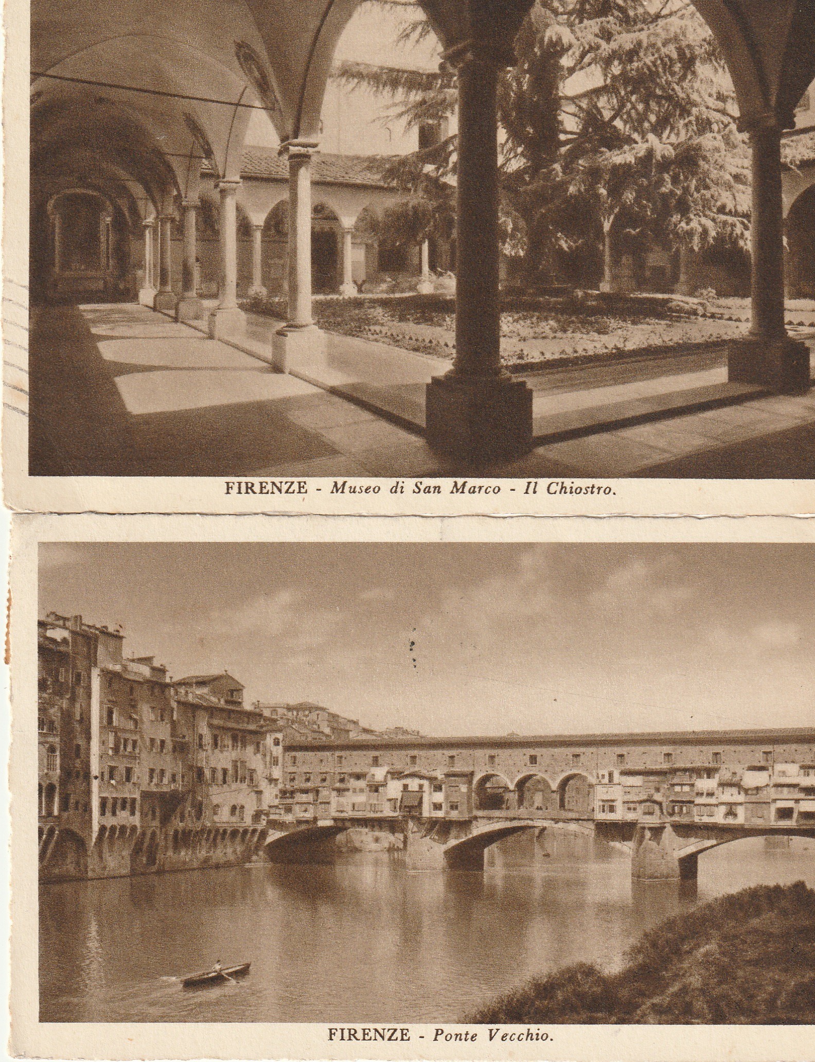 2 x cpa FIRENZE. Ponte Vecchio et Chiostro Museo de San Marco 1927