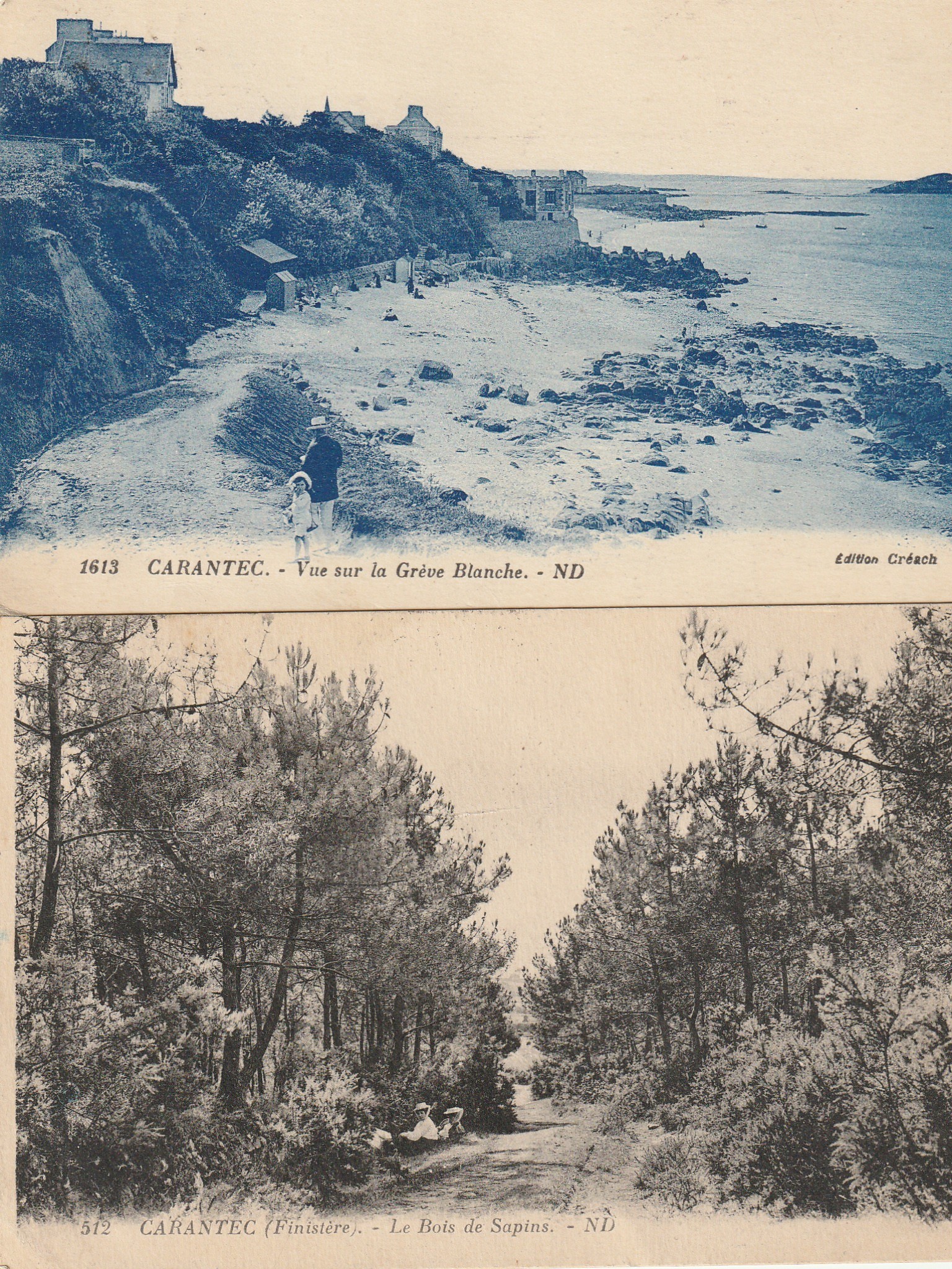 2 x cpa 29 CARANTEC. Bois de Sapins et la Grève Blanche 1925