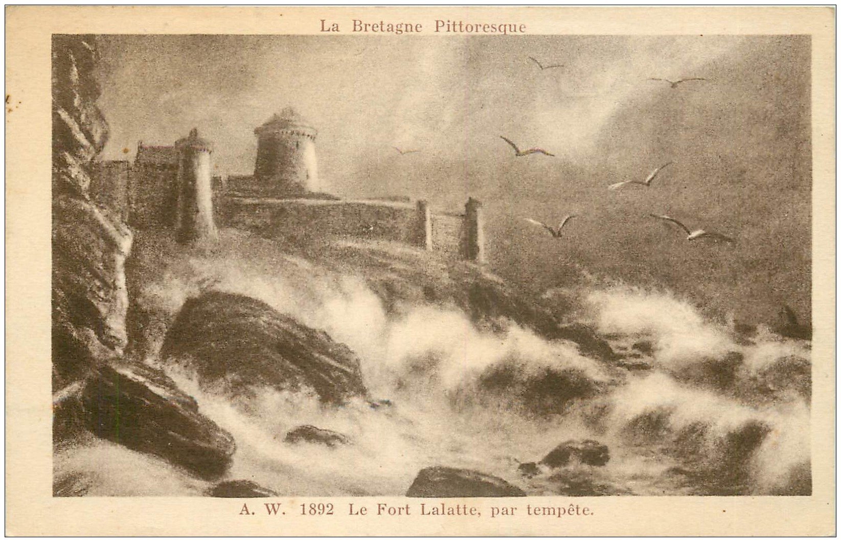 carte postale ancienne 22 LE FORT LALATTE par tempête 1930