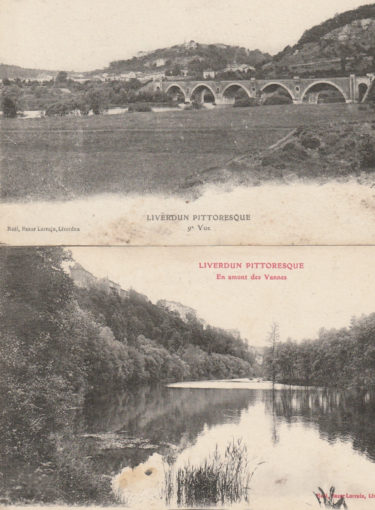 2 x cpa 54 LIVERDUN. Le Pont et des Vannes en amont