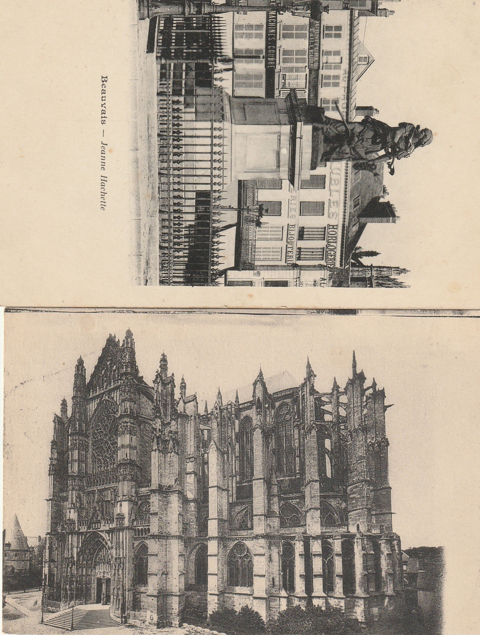 2 x cpa 60 BEAUVAIS. Statue Jeanne Hachette et Cathédrale 1925