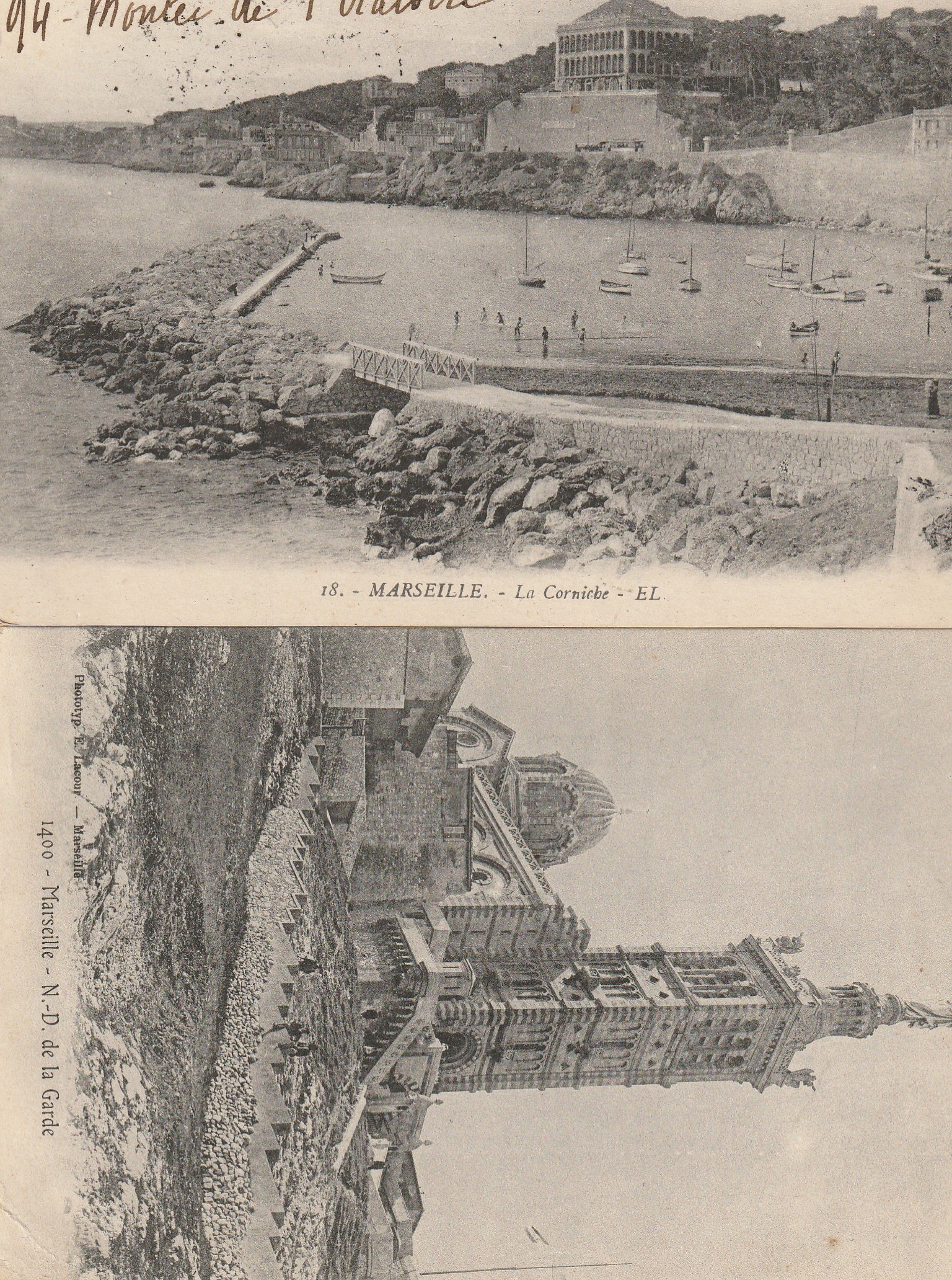 2 x cpa 13 MARSEILLE La Corniche et Notre-Dame de la Garde 1918-05