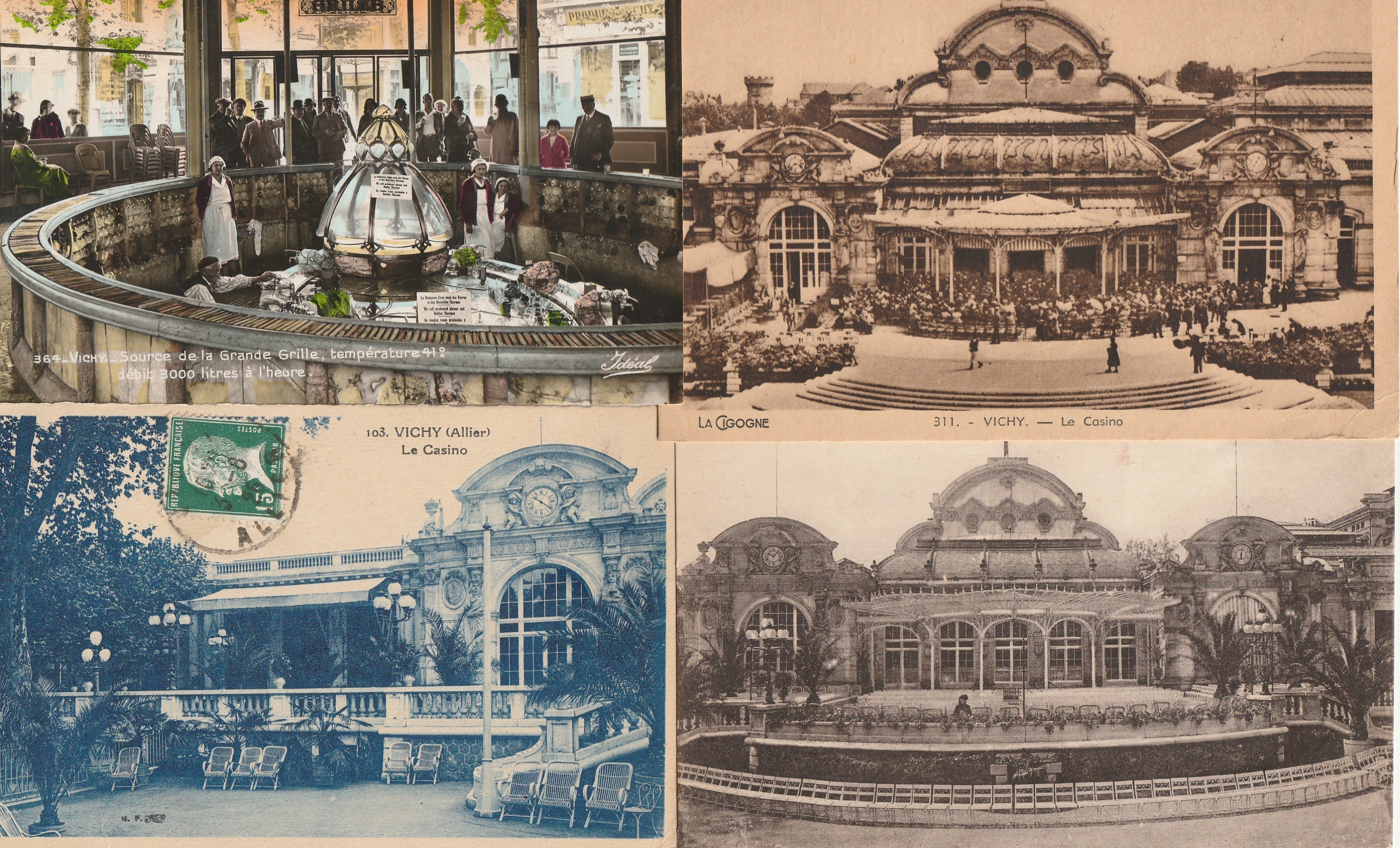 4 x cpa VICHY. Source Grande Grille et Casino