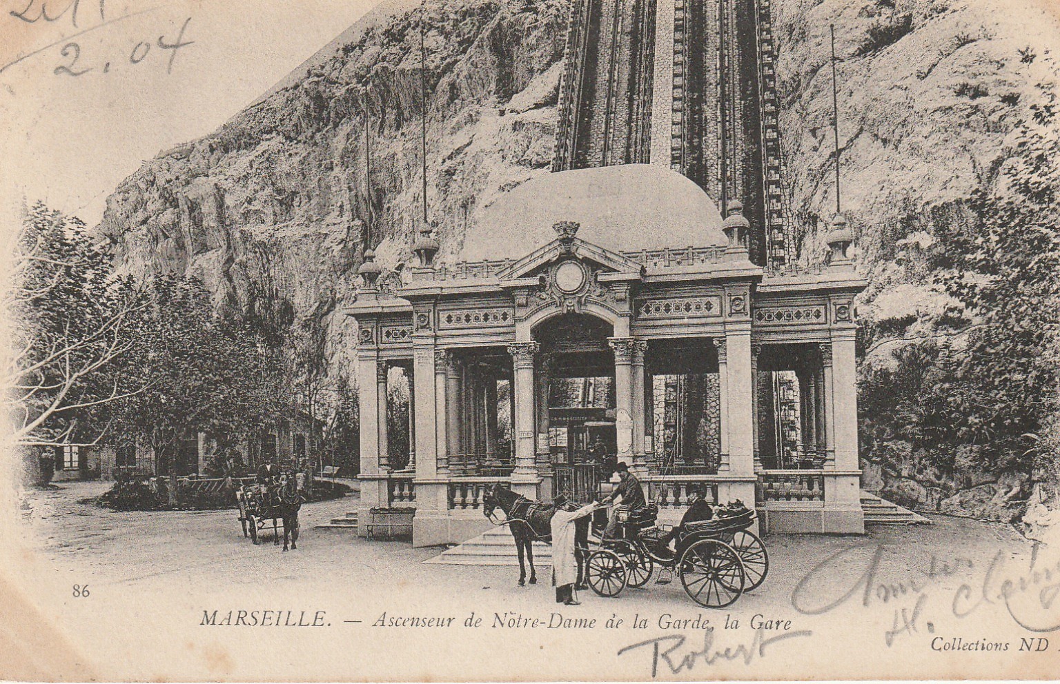13 MARSEILLE. Attelages au pied de l'Ascenseur de la Gare Notre-Dame de la Garde 1904