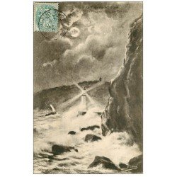 carte postale ancienne 22 LE LEGUE. Le Phare par Tempête 1906