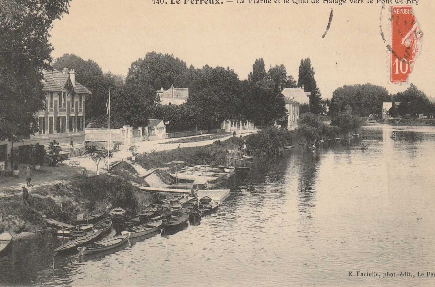 94 LE PERREUX. Barques sur la Marne et Quai de Halage vers le Pont de Bry 1912