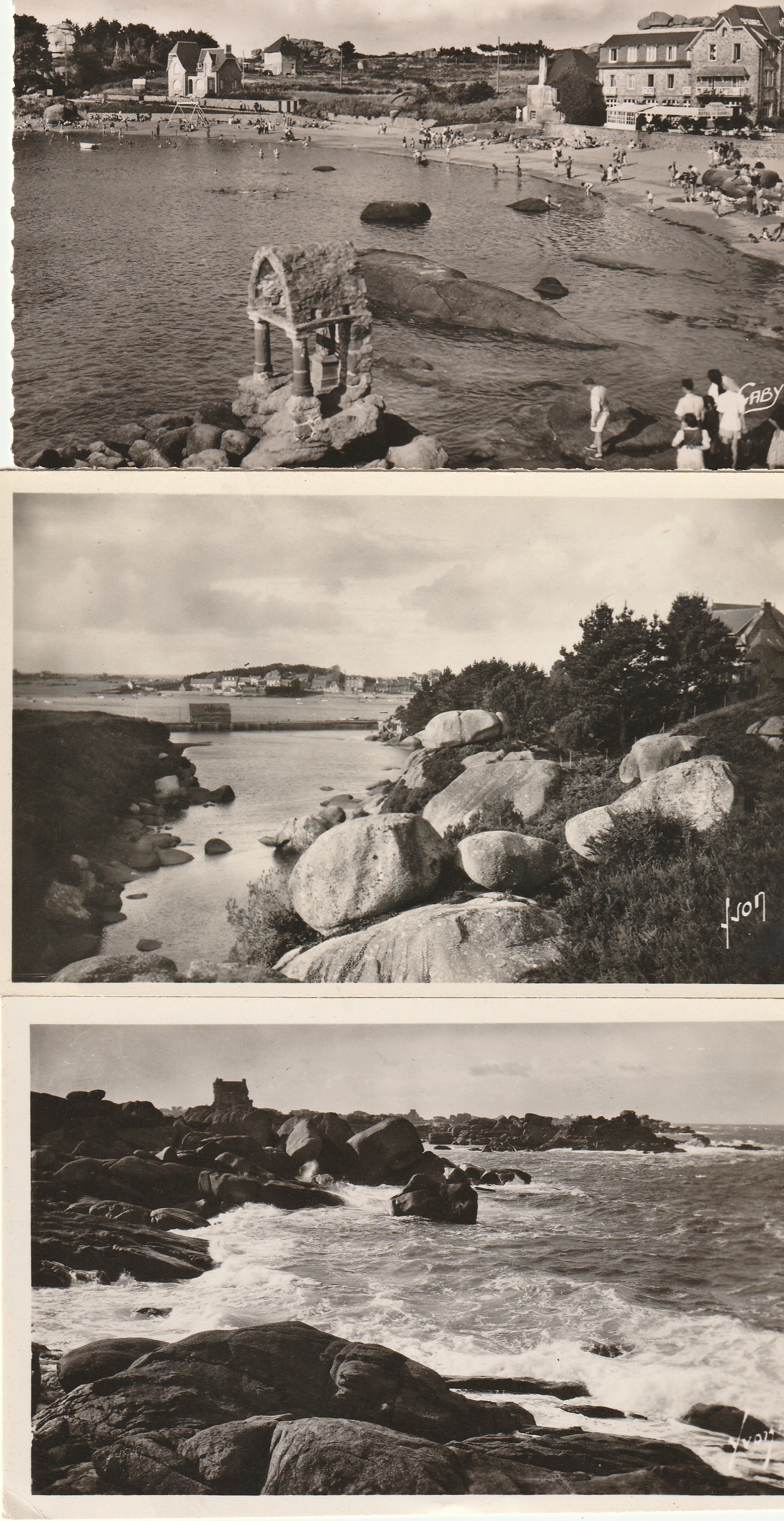3 photo cpsm petit format 22 PLOUMANAC'H. Plage Saint-Guirec, Récifs et Baie Sainte-Anne 1948-51