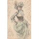 Style Kirchner LA MODE. Illustrateur Art déco 1901 Jeune femme en robe longue avec superbe chapeau et binocle