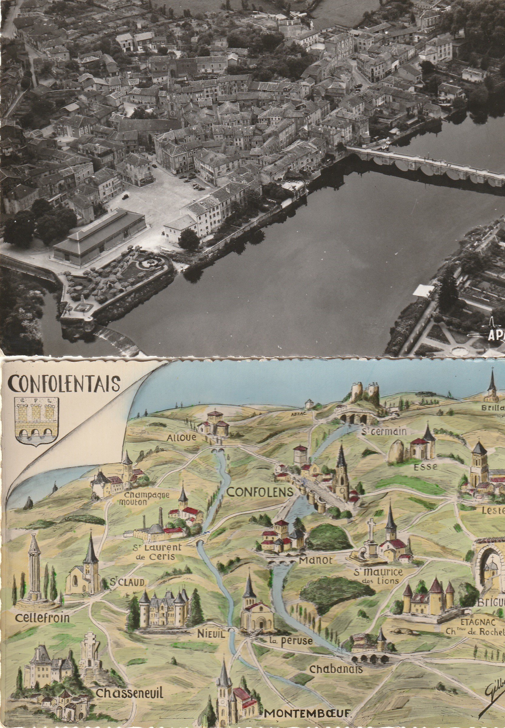 2 x Photo cpsm grand format 17 CONFOLENS Quartier Saint-Maxime Vieux Pont et CONFOLENTAIS