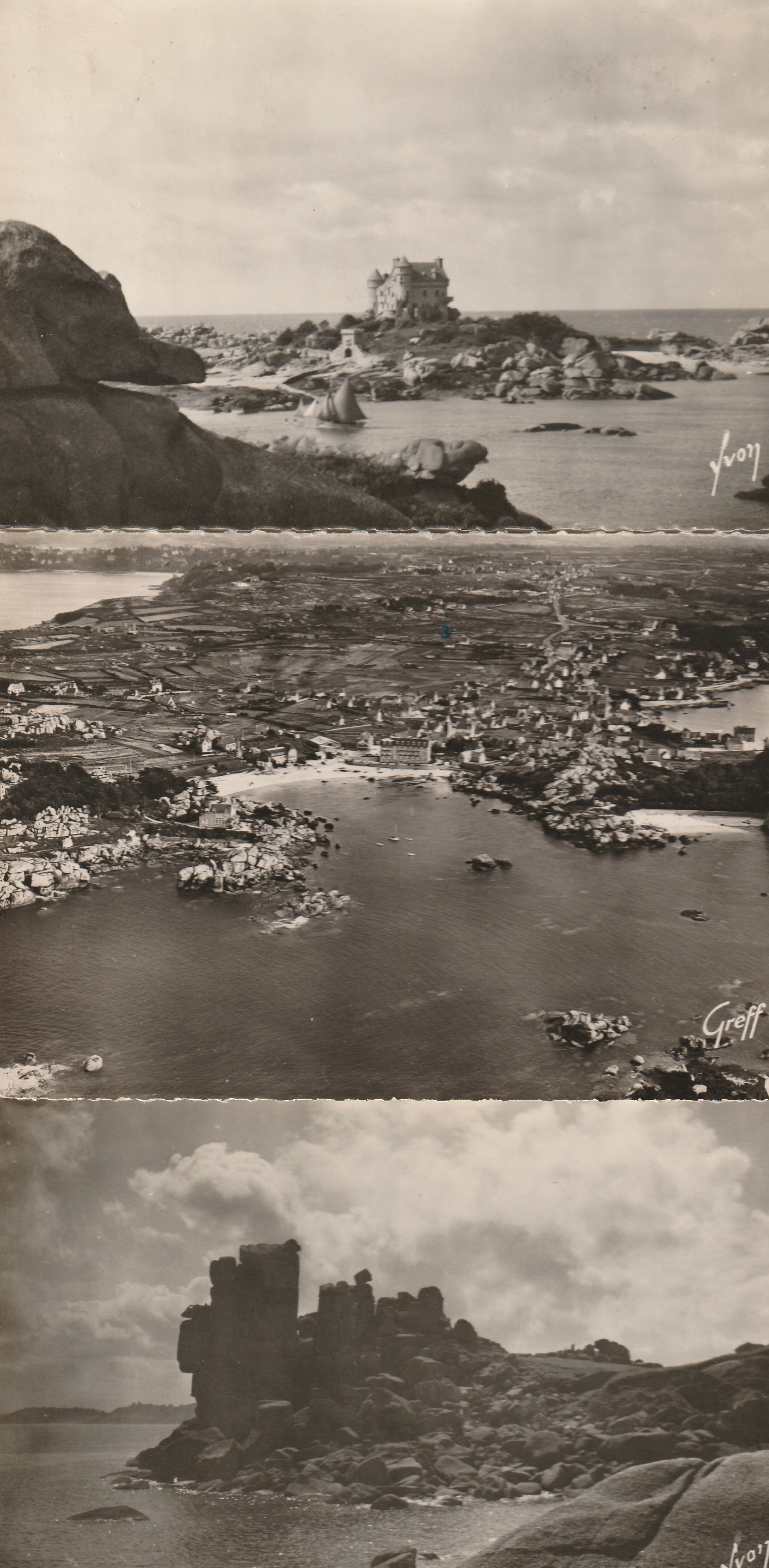 3 x Photo cpsm grand format 22 PLOUMANAC'H. Château de Costaérès, Plages Saint-Guirec et Bastille, Pointe Squevel 1948