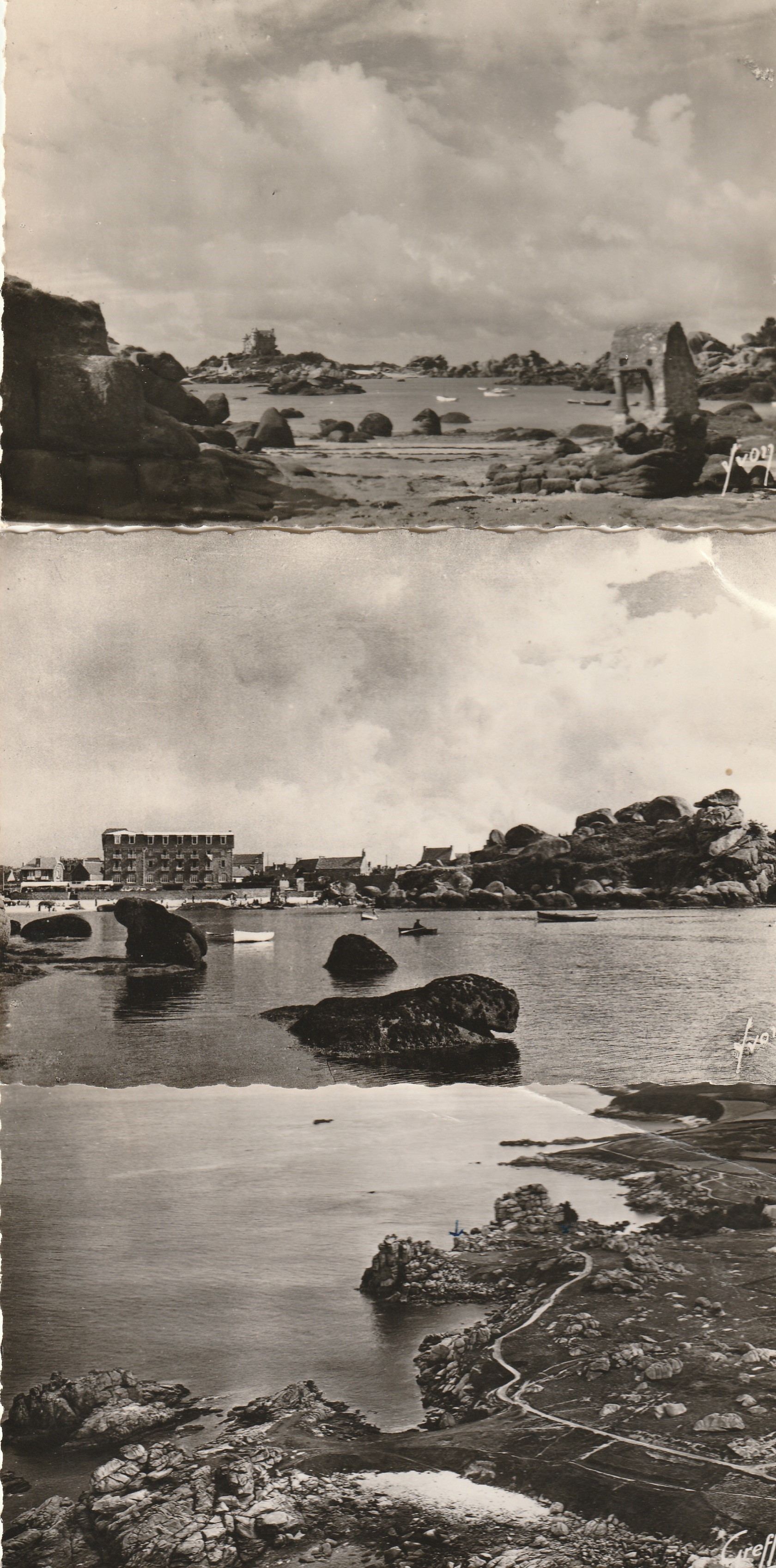 3 x Photo cpsm grand format 22 PLOUMANAC'H. Oratoire Château Costaérès, Hôtel Beau-Site et Chemin des Douaniers 1948-51