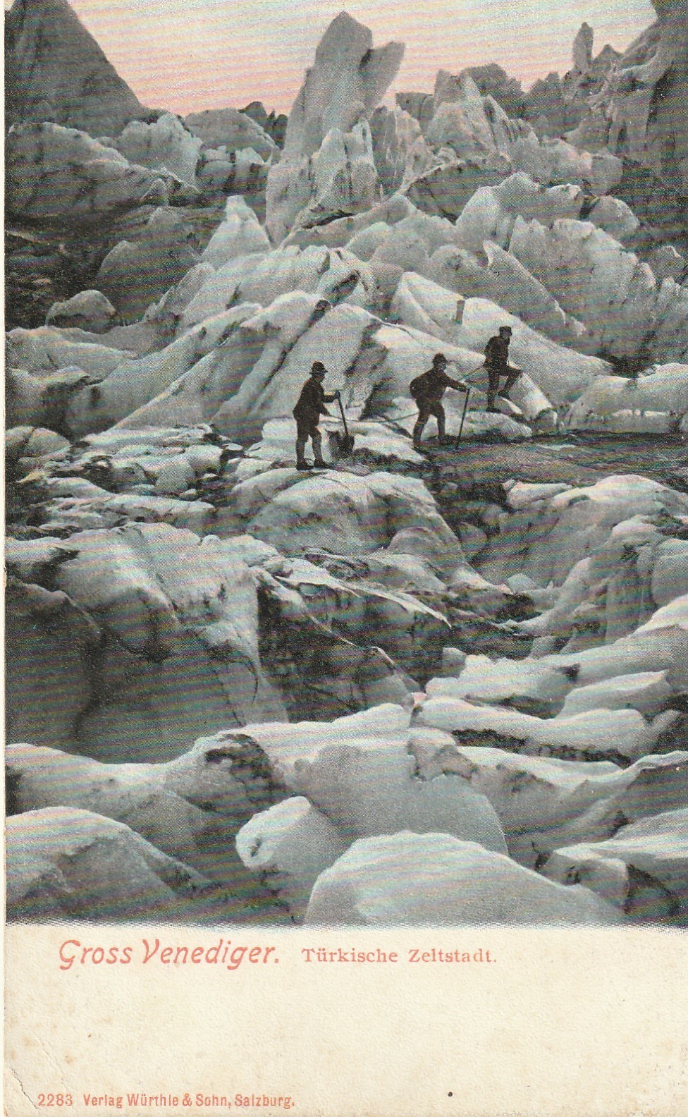 Autriche GROSS VENEDIGER. Türkische Zeltstadt avec cordée d'alpinistes vers 1900