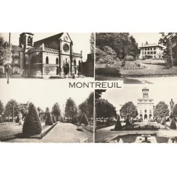 Photo cpsm petit format 93 MONTREUIL. Parc Montereau, Eglise, Hôtel de Ville et Square