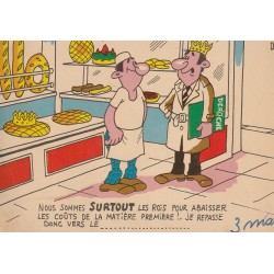 Illustrateur TIENNO. Carte publicitaire humour pour commande : A la Boulangerie