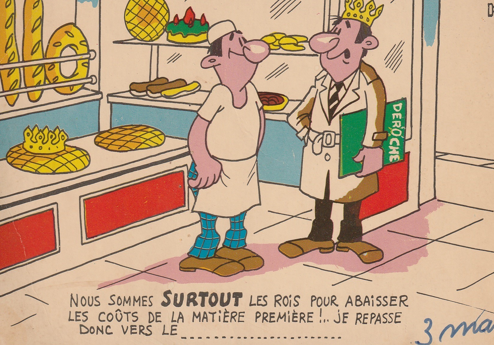 Illustrateur TIENNO. Carte publicitaire humour pour commande : A la Boulangerie