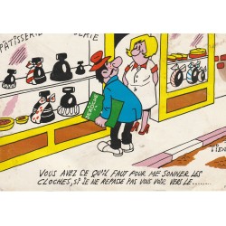 Illustrateur TIENNO. Carte publicitaire humour pour commande : A la Pâtisserie