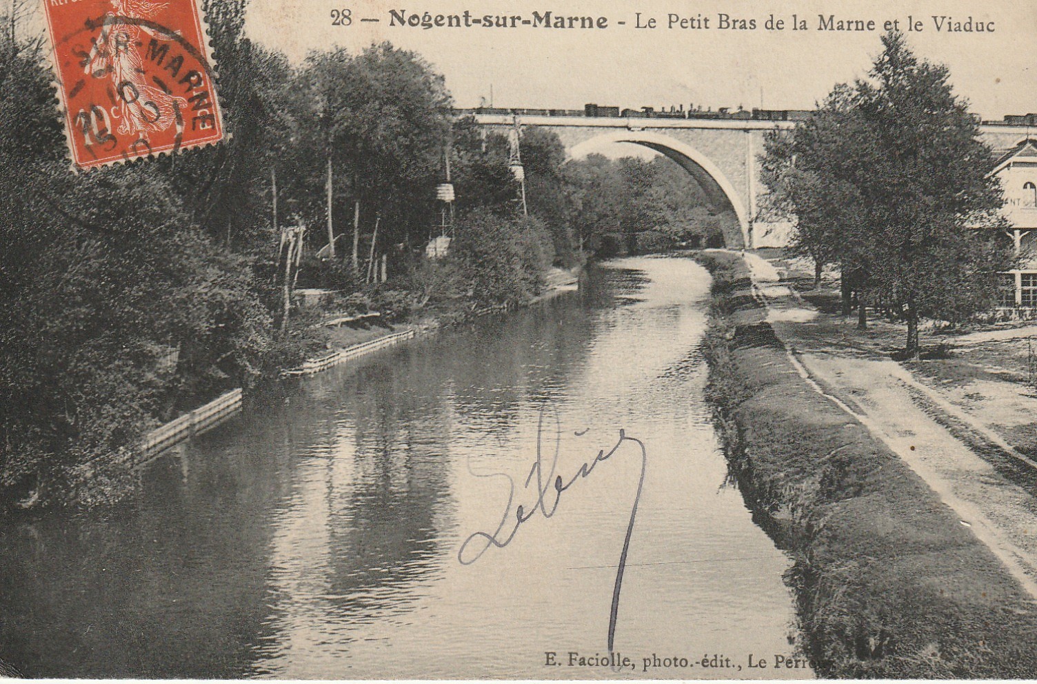 94 NOGENT-SUR-MARNE. Le Petit Bras de la Marne et train sur le Viaduc 1910