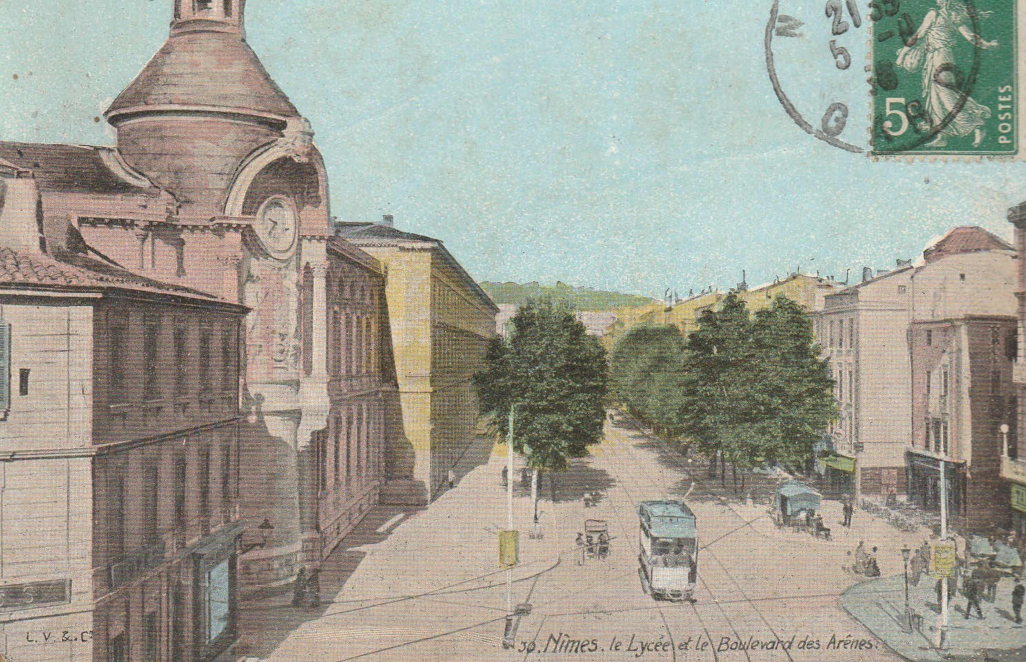 30 NÎMES. Lycée et tramway Boulevard des Arènes 1916